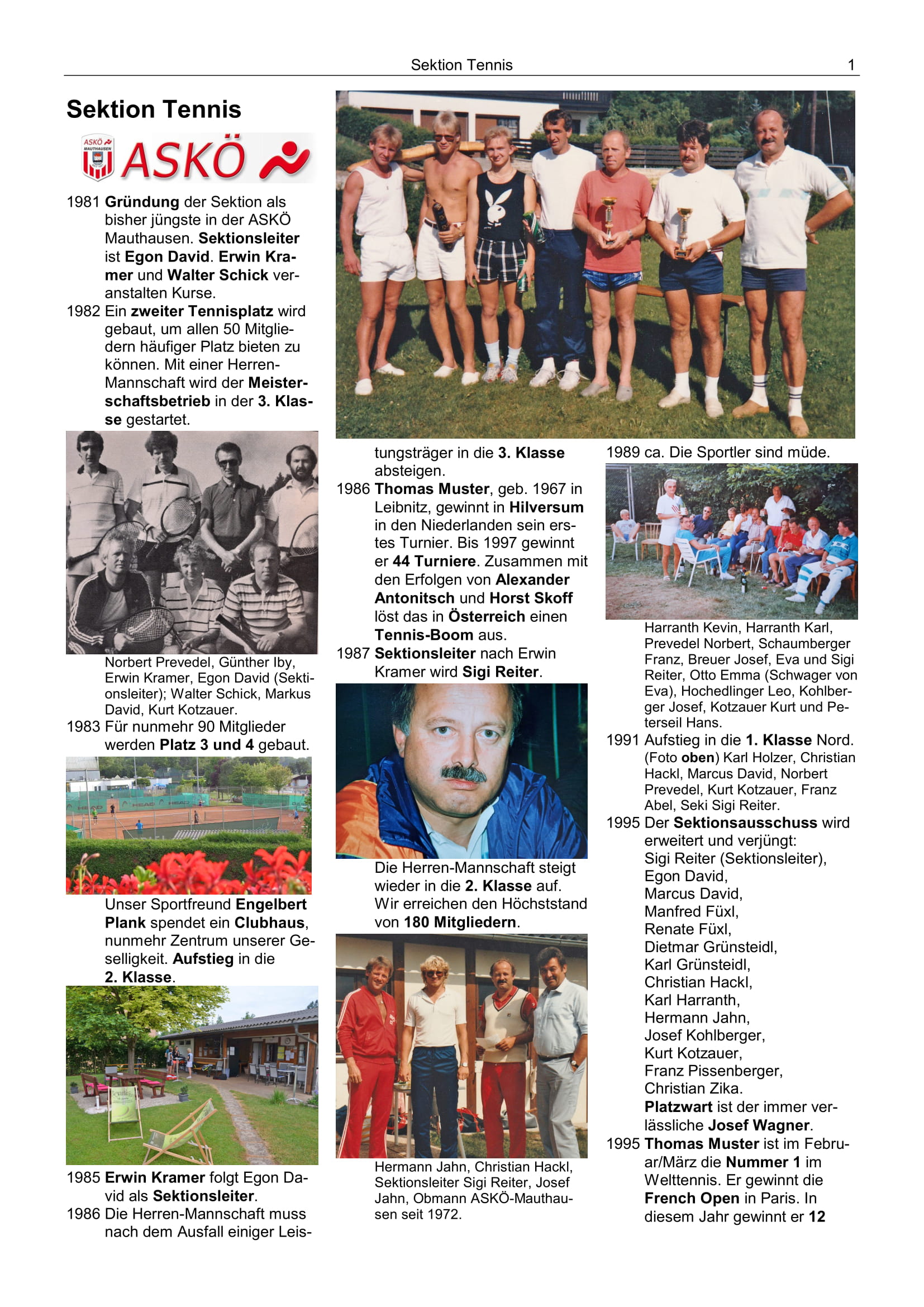 100 Jahre ASKÖ Sektion Tennis gegründet 1981 1